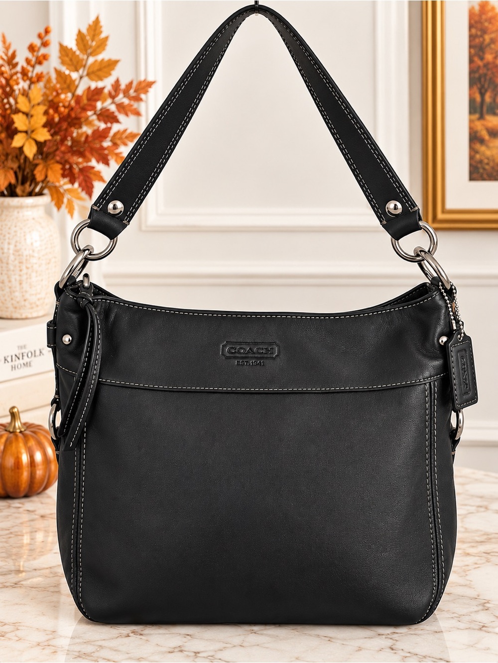 Coach Zoe Black Leather Large Hobo Shoulder Bag Silver Hardware F14706 Y2K
